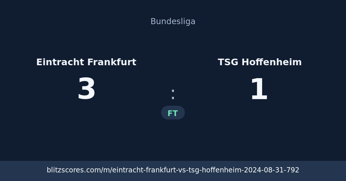 Eintracht Frankfurt vs TSG Hoffenheim score card