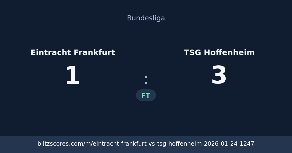 Eintracht Frankfurt vs TSG Hoffenheim score card