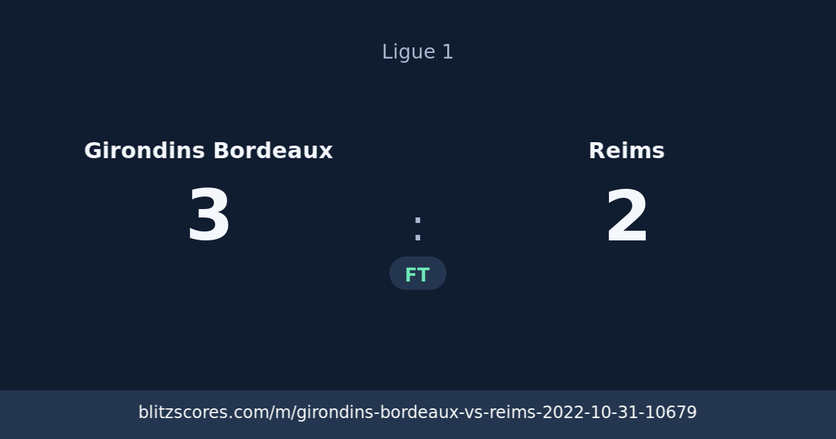Girondins Bordeaux vs Reims score card