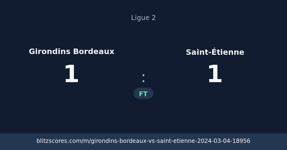 Girondins Bordeaux vs Saint-Étienne score card