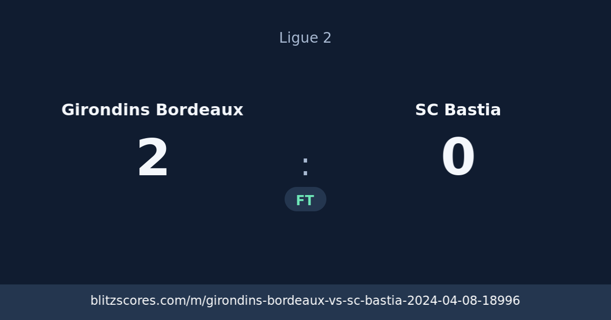 Girondins Bordeaux vs SC Bastia score card
