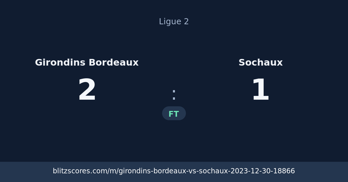 Girondins Bordeaux vs Sochaux score card