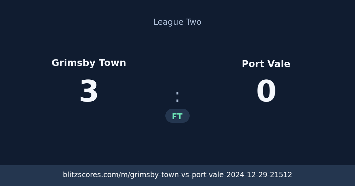 Grimsby Town vs Port Vale score card
