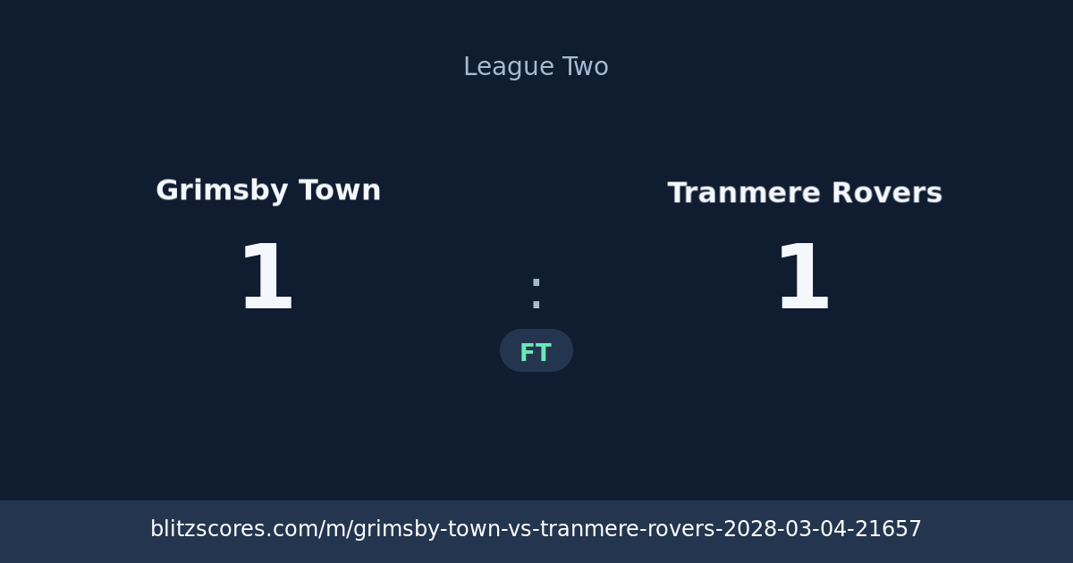 Grimsby Town vs Tranmere Rovers score card