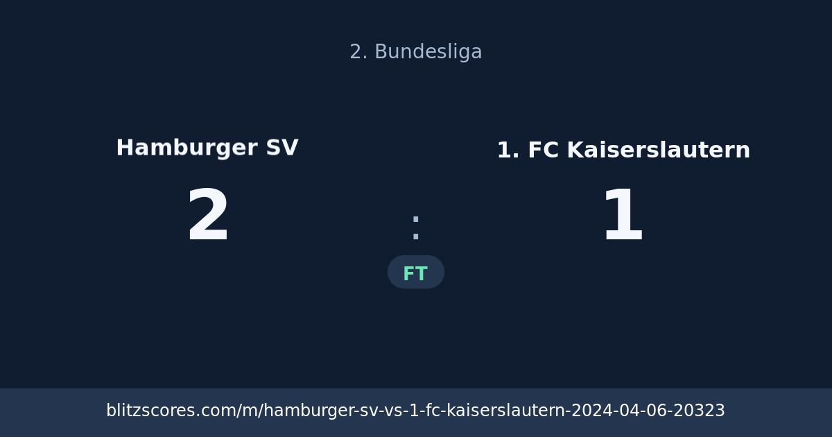 Hamburger SV vs 1. FC Kaiserslautern score card