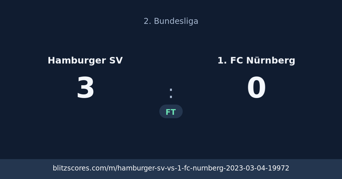 Hamburger SV vs 1. FC Nürnberg score card