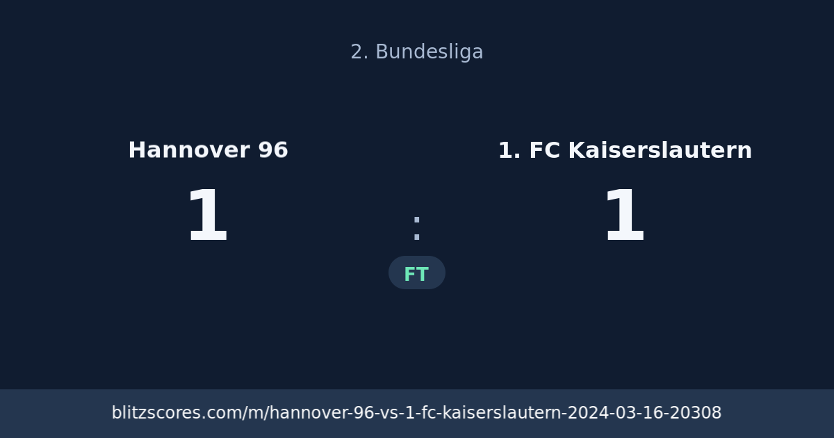 Hannover 96 vs 1. FC Kaiserslautern score card