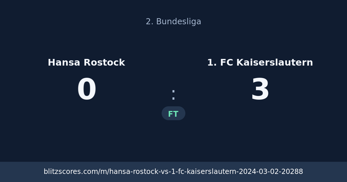 Hansa Rostock vs 1. FC Kaiserslautern score card