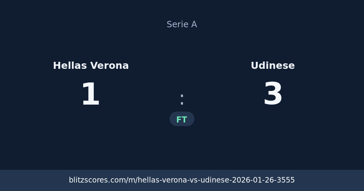 Hellas Verona vs Udinese score card
