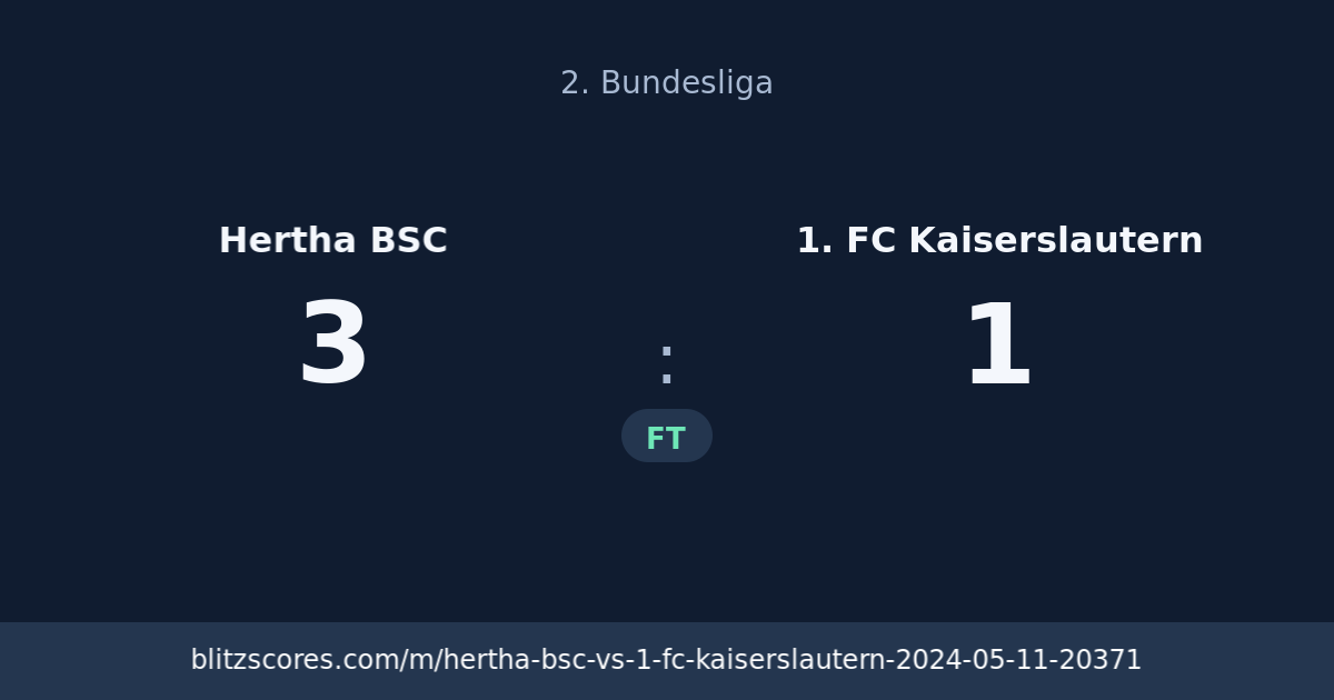 Hertha BSC vs 1. FC Kaiserslautern score card