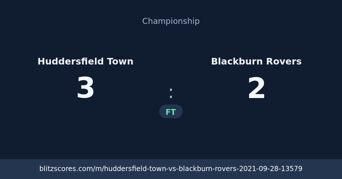 Huddersfield Town vs Blackburn Rovers score card