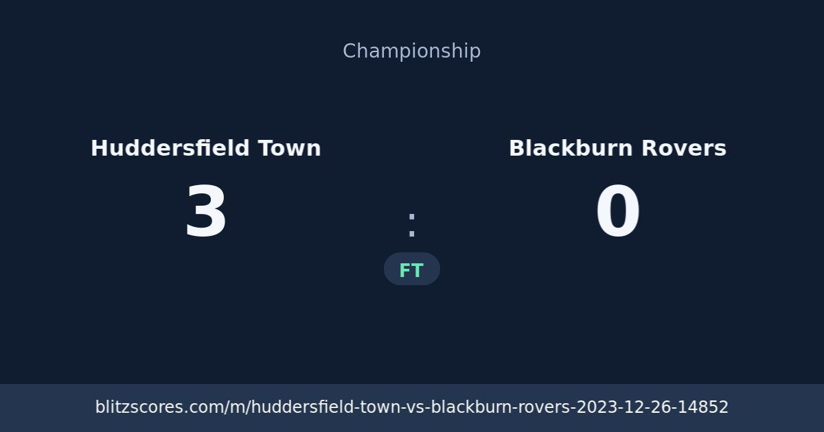 Huddersfield Town vs Blackburn Rovers score card