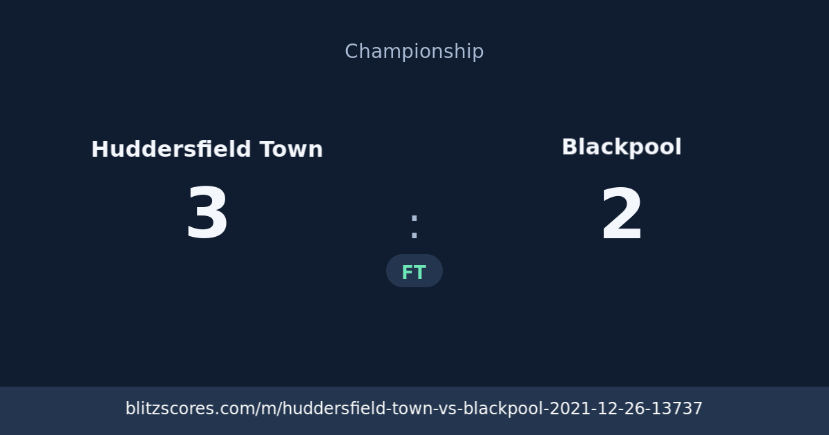 Huddersfield Town vs Blackpool score card
