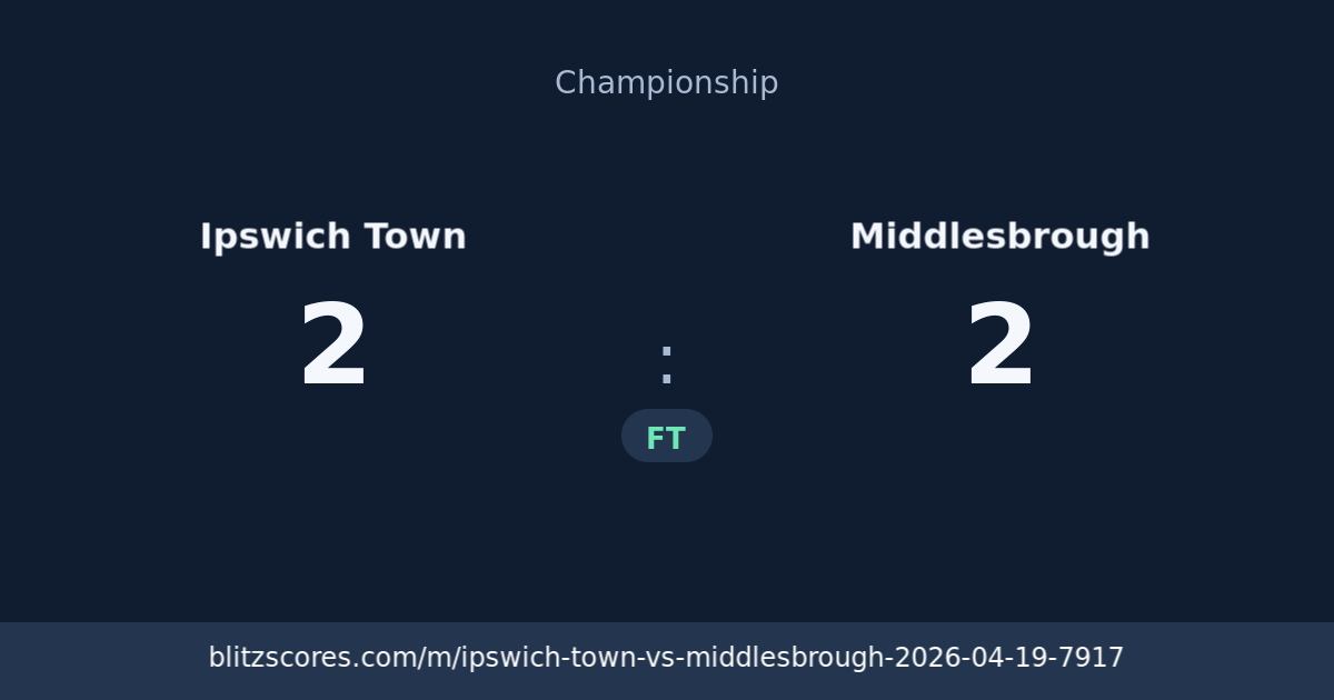 Ipswich Town vs Middlesbrough score card