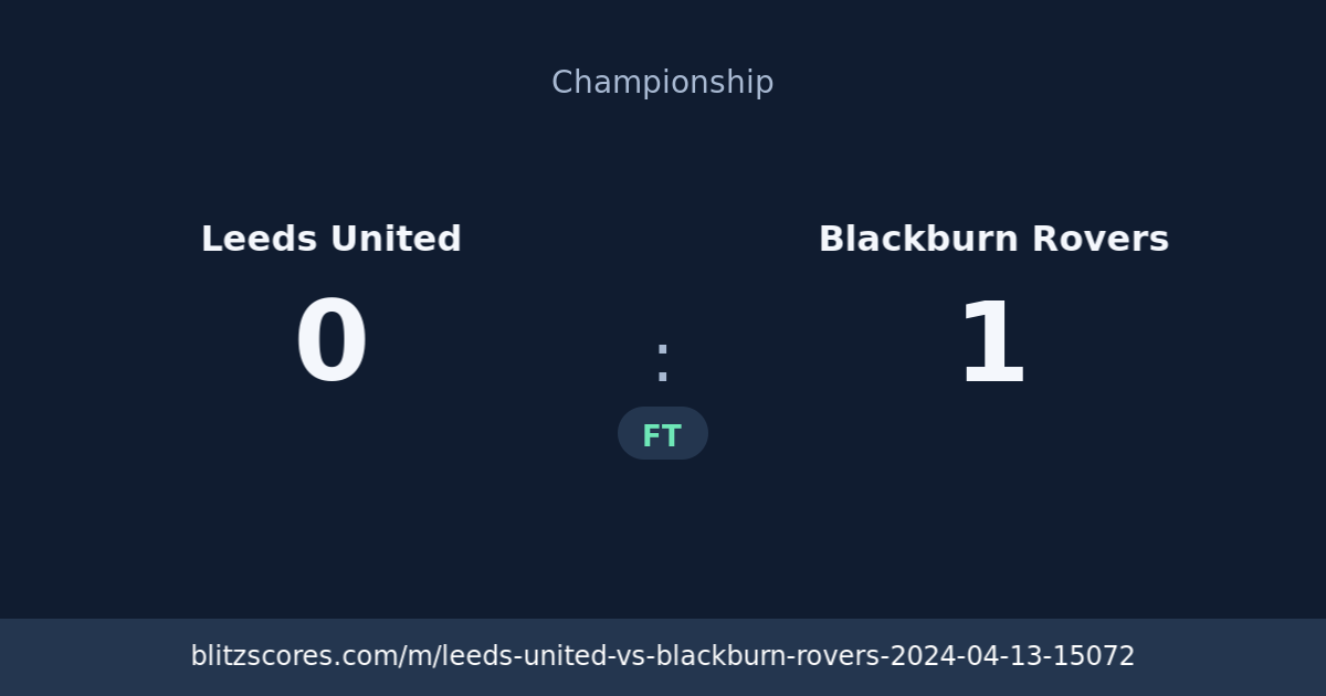 Leeds United vs Blackburn Rovers score card