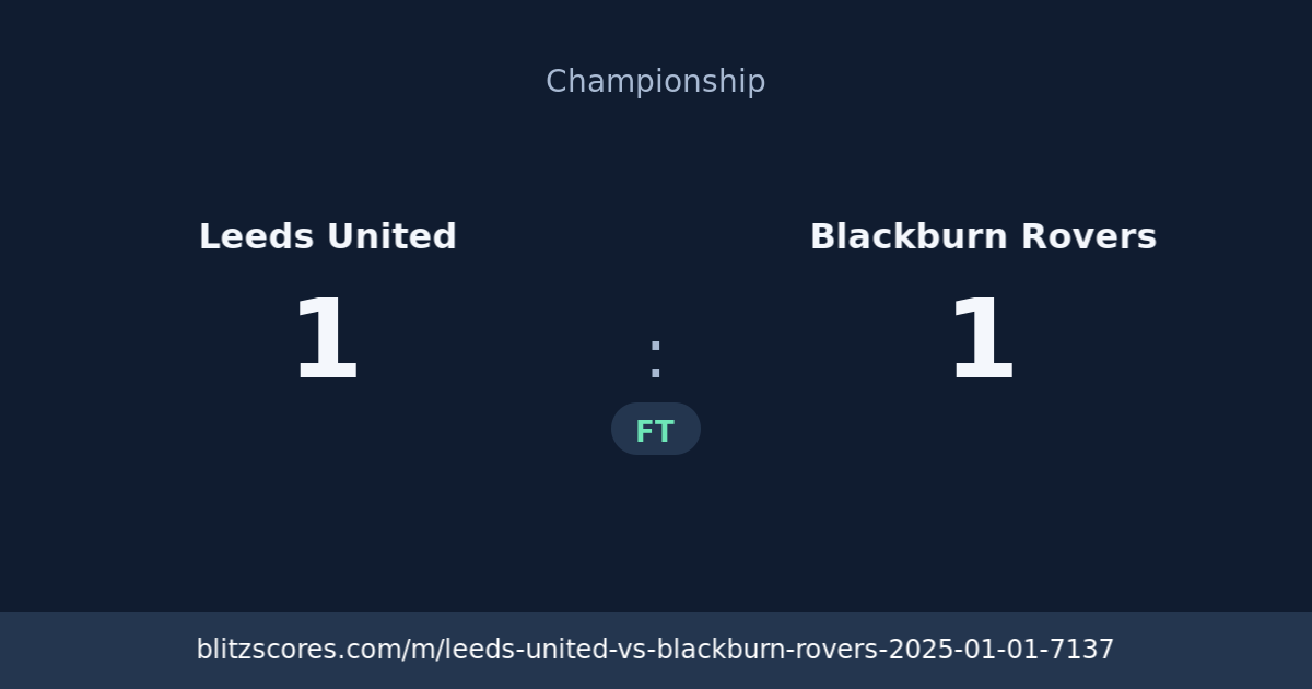 Leeds United vs Blackburn Rovers score card