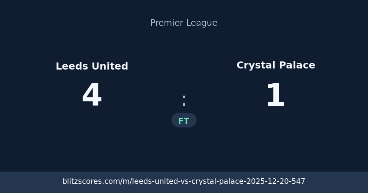Leeds United vs Crystal Palace score card