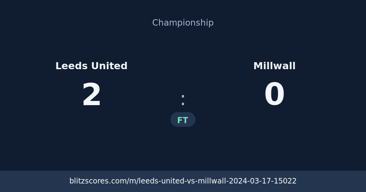 Leeds United vs Millwall score card
