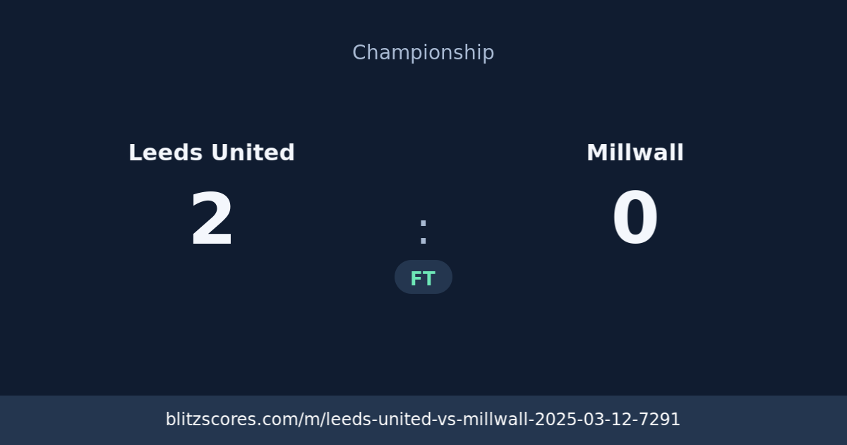 Leeds United vs Millwall score card