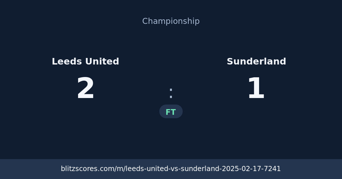 Leeds United vs Sunderland score card