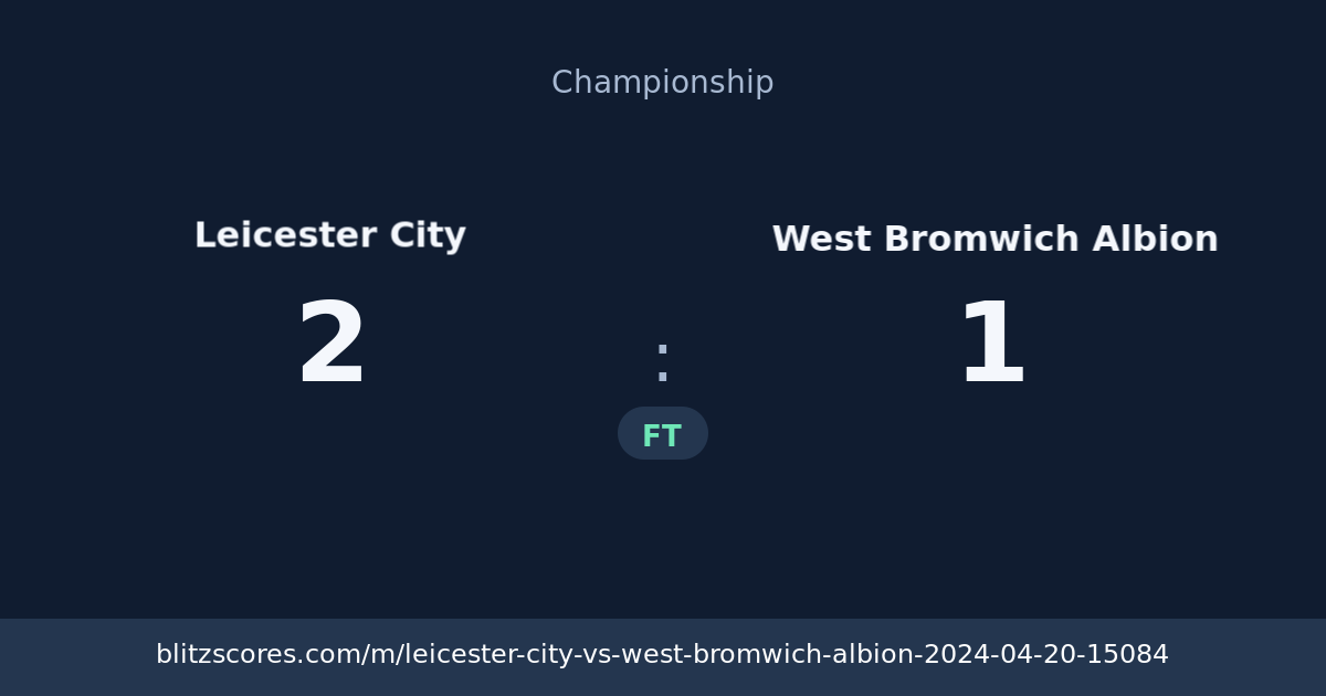 Leicester City vs West Bromwich Albion score card