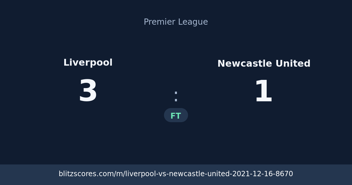 Liverpool vs Newcastle United score card