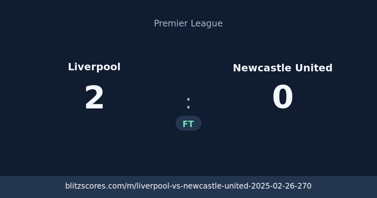 Liverpool vs Newcastle United score card