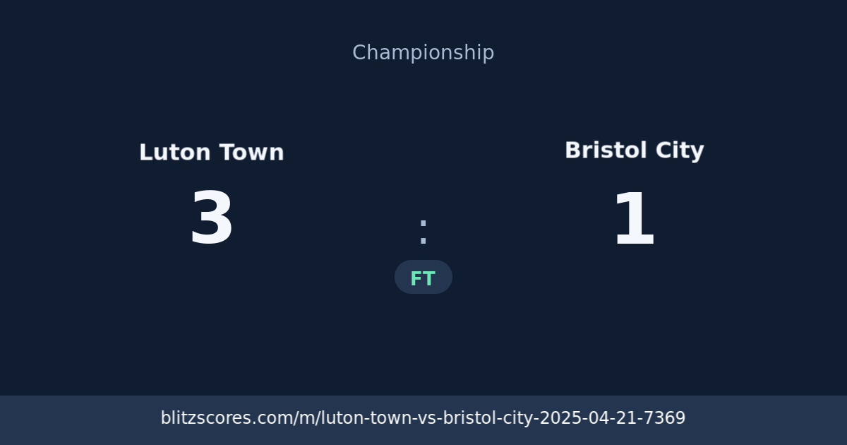 Luton Town vs Bristol City score card