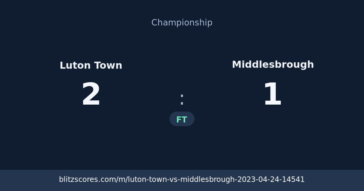 Luton Town vs Middlesbrough score card