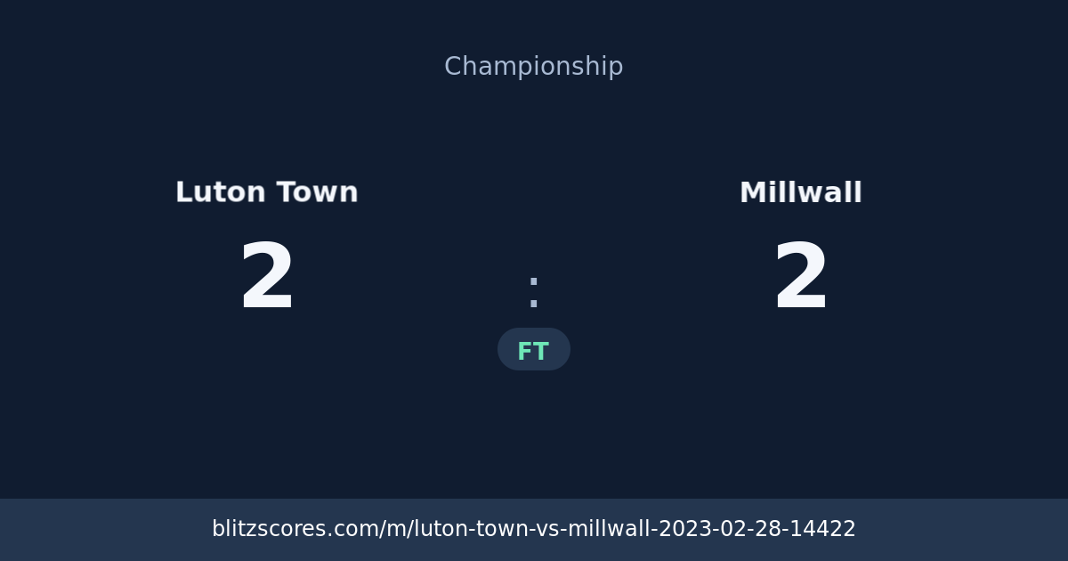 Luton Town vs Millwall score card