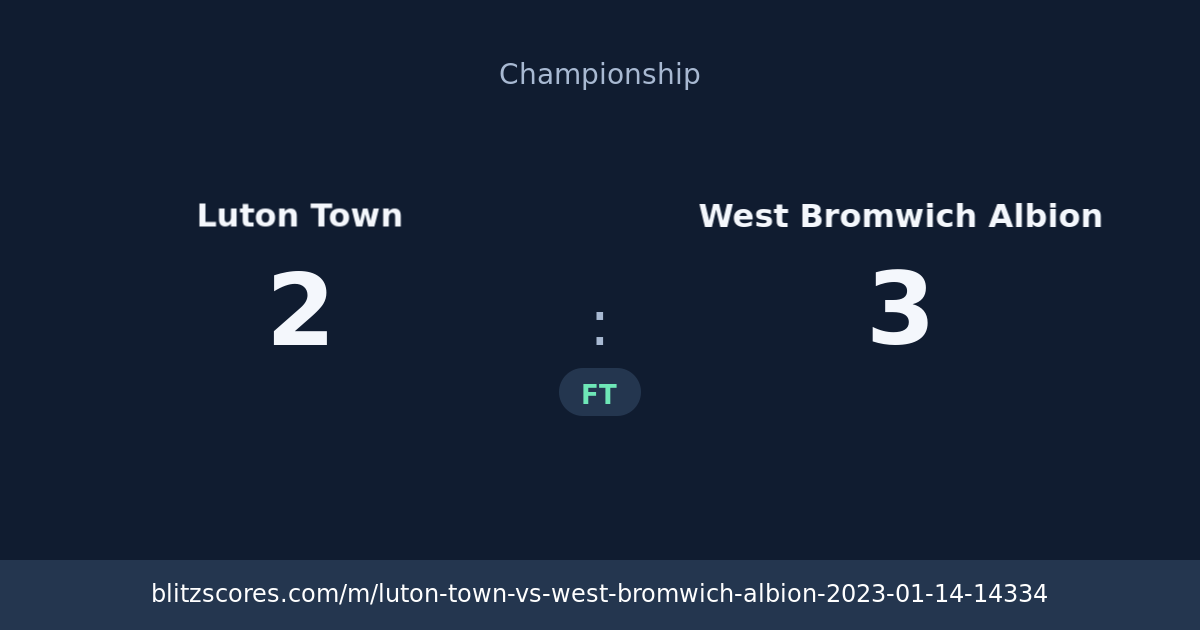 Luton Town vs West Bromwich Albion score card