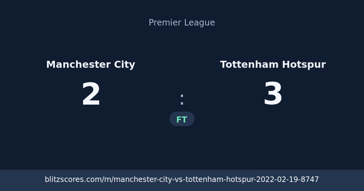 Manchester City vs Tottenham Hotspur score card