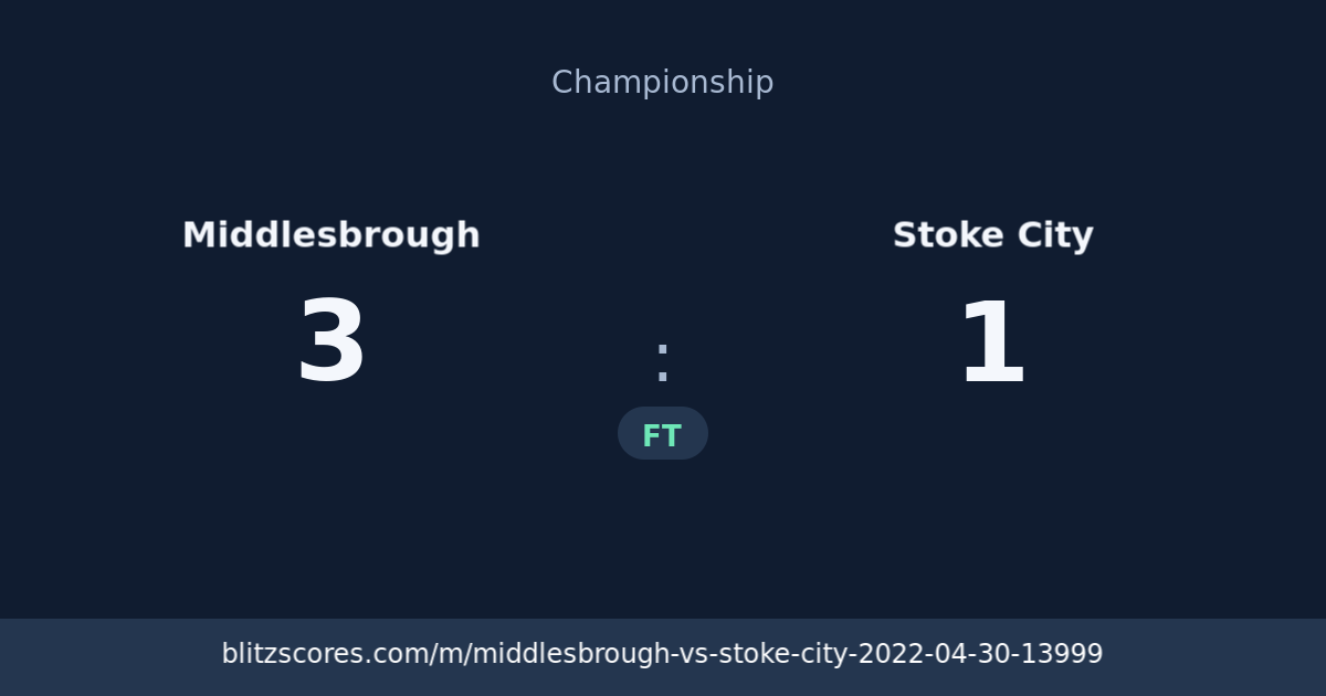 Middlesbrough vs Stoke City score card
