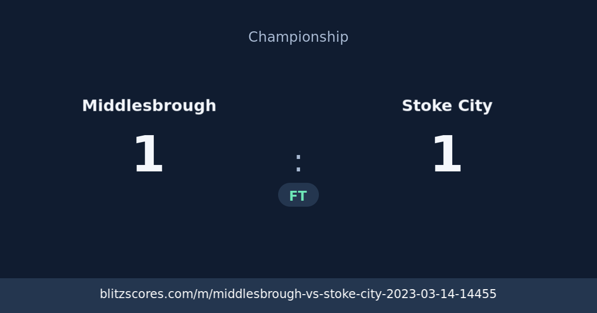 Middlesbrough vs Stoke City score card