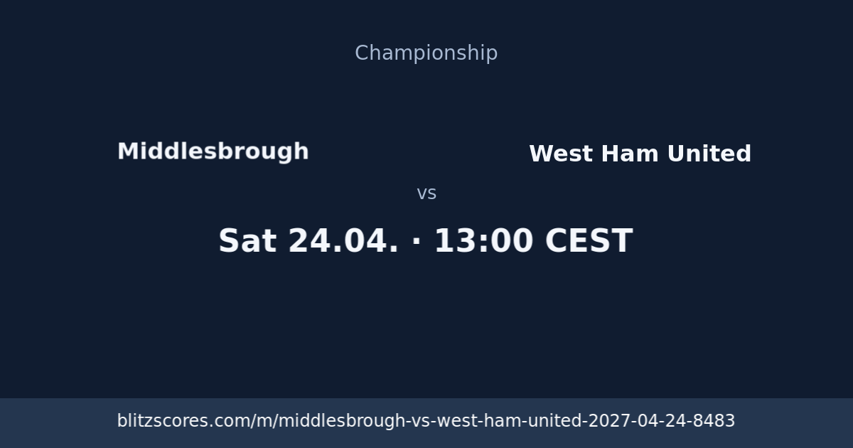 Middlesbrough vs West Ham United score card
