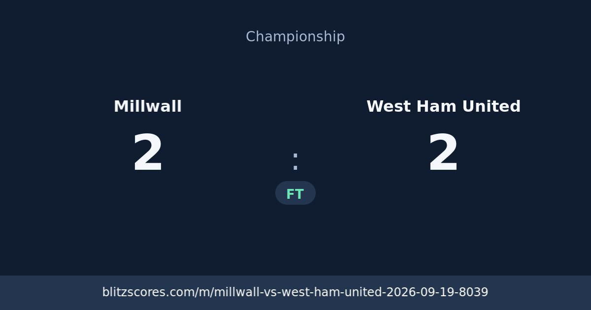 Millwall vs West Ham United score card