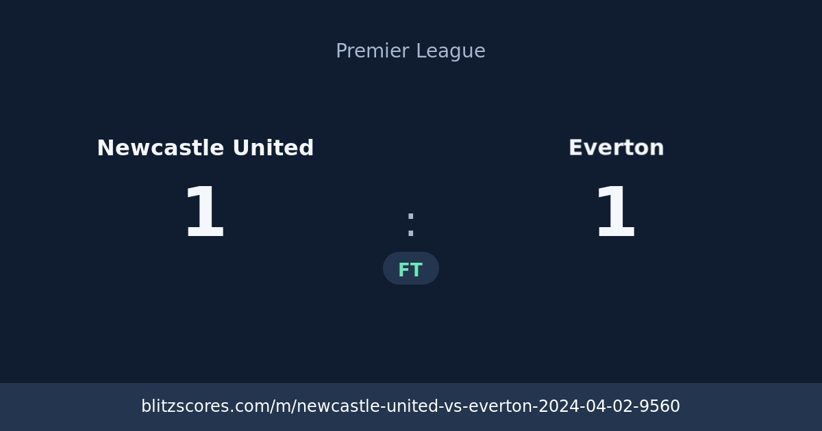 Newcastle United vs Everton score card