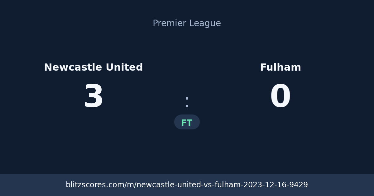 Newcastle United vs Fulham score card