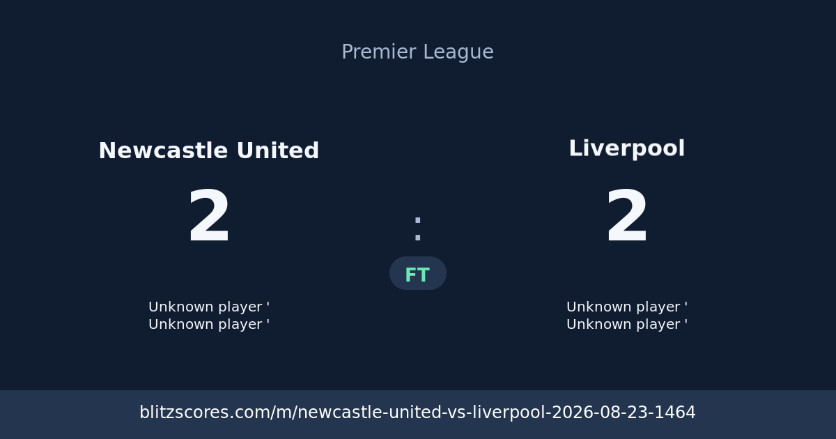 Newcastle United vs Liverpool score card