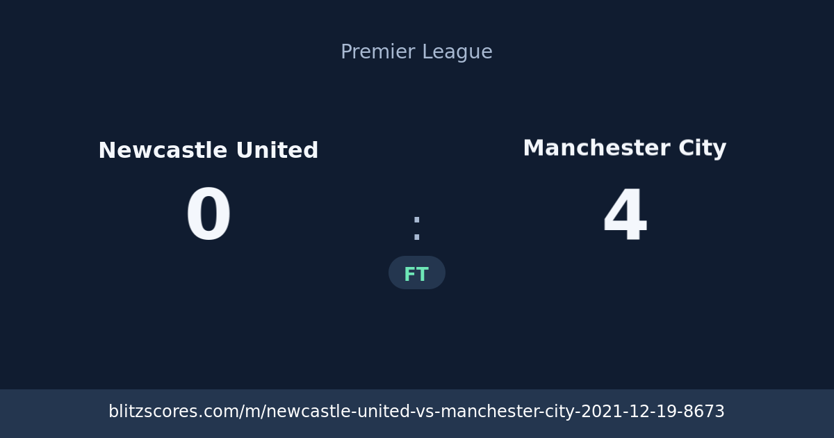 Newcastle United vs Manchester City score card