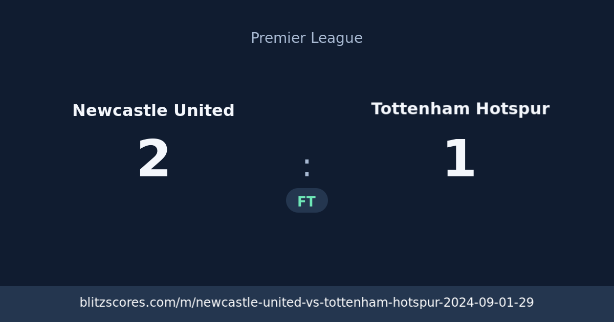 Newcastle United vs Tottenham Hotspur score card