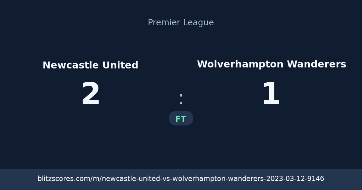 Newcastle United vs Wolverhampton Wanderers score card