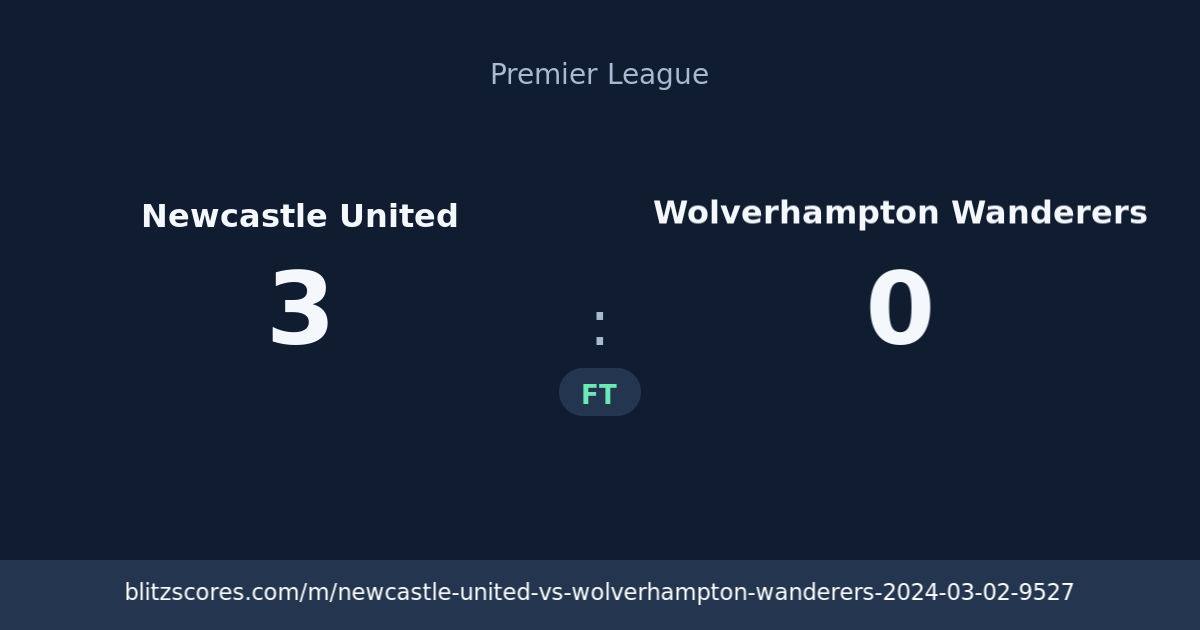 Newcastle United vs Wolverhampton Wanderers score card