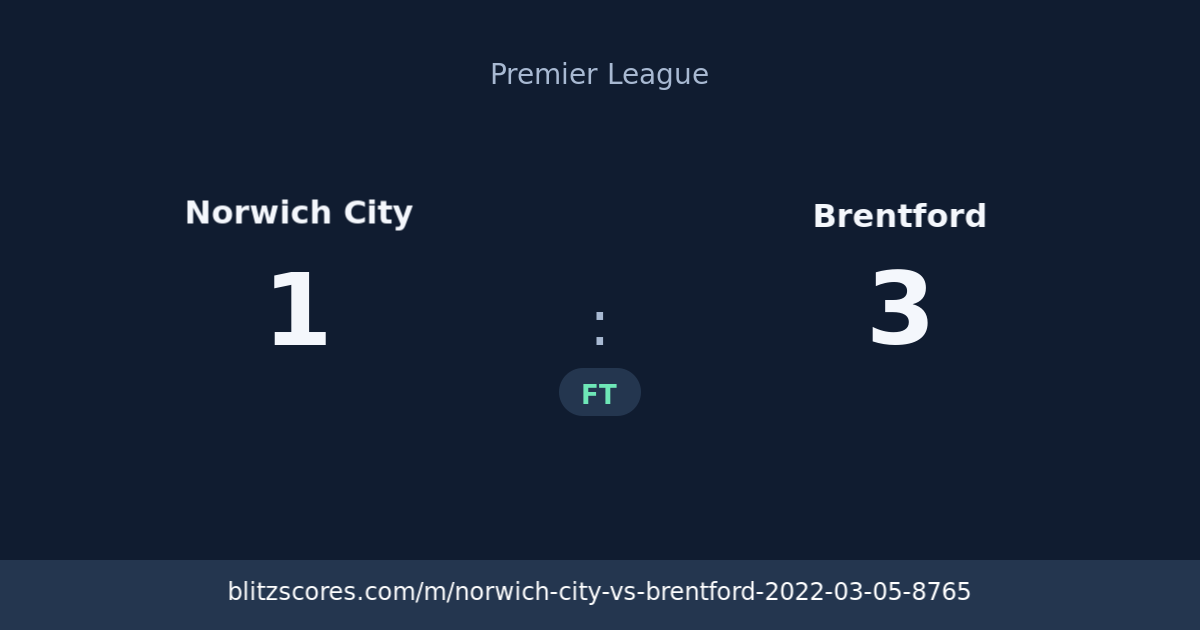 Norwich City vs Brentford score card