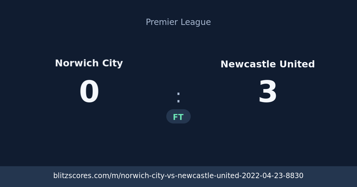 Norwich City vs Newcastle United score card