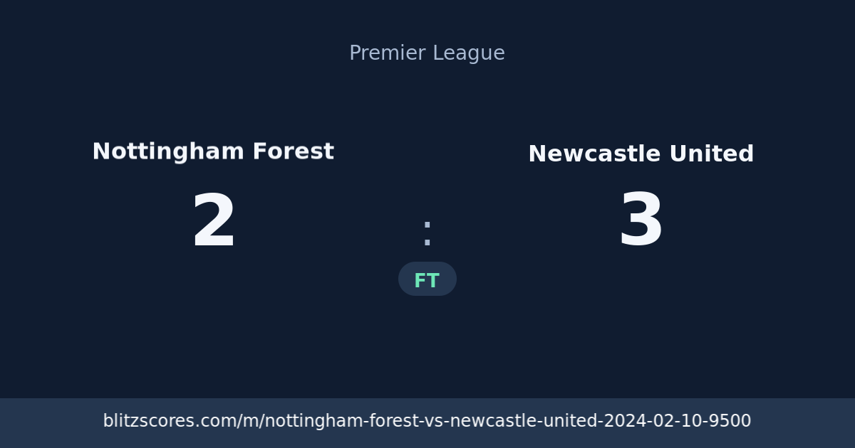 Nottingham Forest vs Newcastle United score card