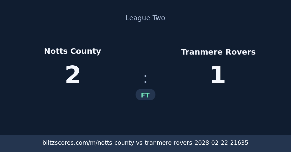 Notts County vs Tranmere Rovers score card