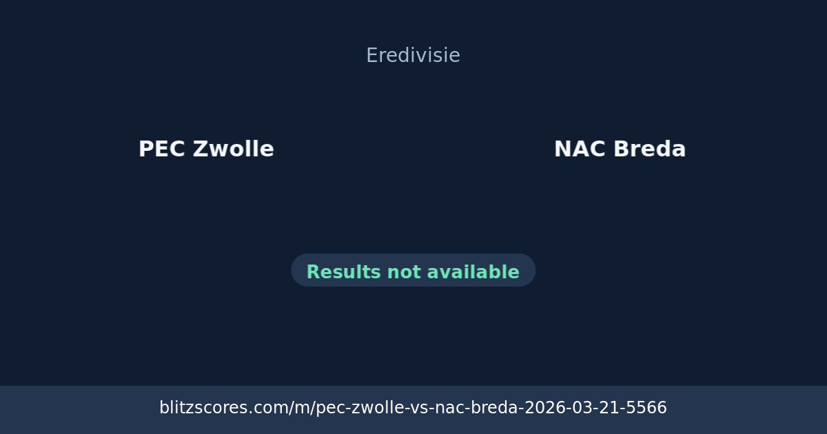 PEC Zwolle vs NAC Breda score card