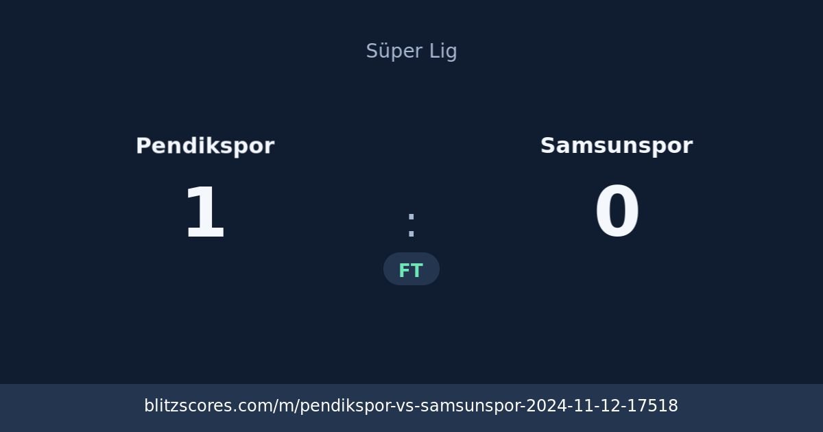 Pendikspor vs Samsunspor score card