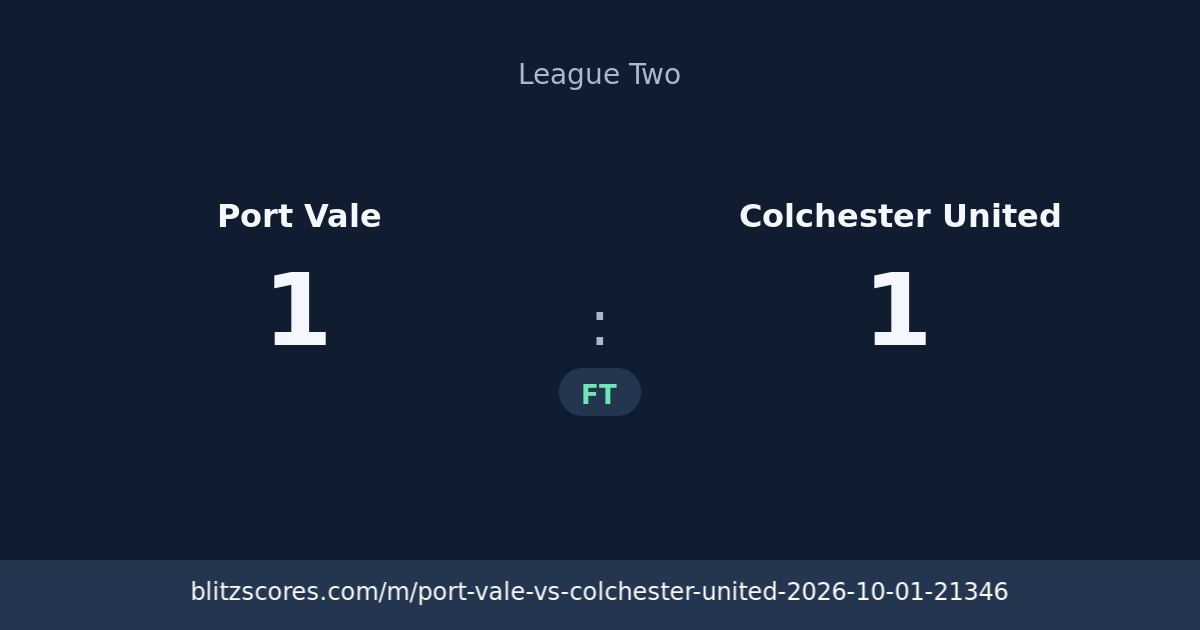 Port Vale vs Colchester United score card